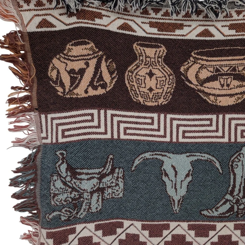 Vintage Southwestern Western Tapestry Throw Blanket Crown Crafts  42x54